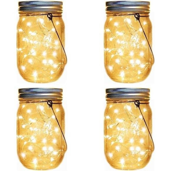 Solar Lantern Mason Jar Hanging Lights,4 Pack 30 Led Fairy Firefly Starry - Picture 7 of 7
